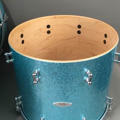 C&C Custom Drum Set Cardwell Drums USA Order Made 10/14/22 CC Rock Kit Turquoise Sparkle American Maple Shells Tube Lugs image 11