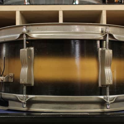 1960 Ludwig 5x14 Transition Badge Jazz Festival Snare Drum in Black and Gold Duco image 2