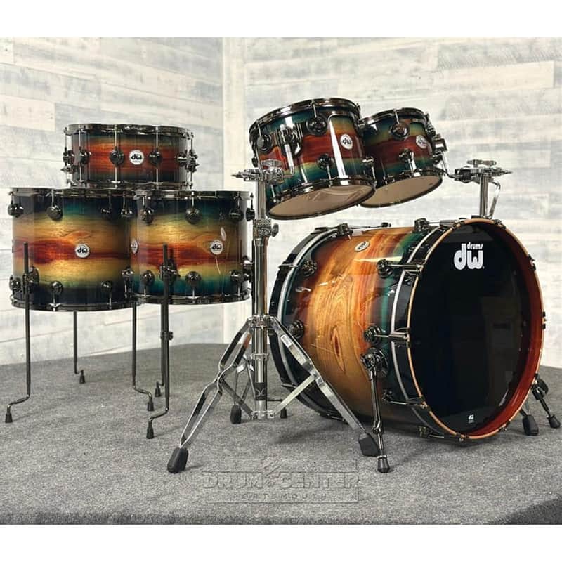 DW Collectors SonicPly 6pc Drum Set Royal Blue Burst Padauk w/Black Hw image 1