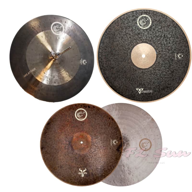 Ephesus Cymbals 3pcs 14" Golden Horn Series Hi-Hat - 20" Tarkus Series Ride - 17" Jazz Attack Crash Cymbal Set image 1