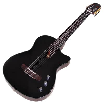 Black Silent Electric Classical Guitar Hollow Body 39 Inch 6 String Flame Veneer Top High Glossy Nylon Strings image 1