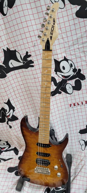 Zion 3 pickup guitar, 1980's/90's quilt top, birdseye neck, amberburst, HC image 1