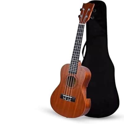 Concert Ukulele 23 Inch – Brown, Strings, Matte Finish with Strap & Bag image 1
