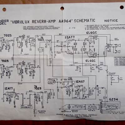 Fender Vibrolux Reverb AA964 Schematic 1963-1968 image 1