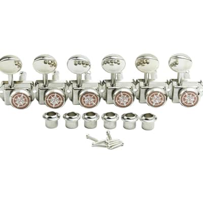 Guyker 6 Inline Vintage Guitar Lock String Tuners – Locking Tuning Key Pegs Machine Heads Replacement Parts for ST TL Style Electric, Folk or Acoustic Guitars – Nickel image 1