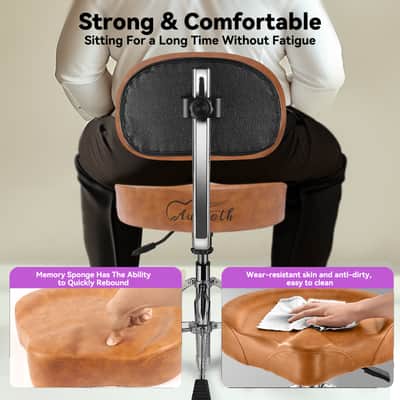 Augioth Four-Legged Hydraulic Drum Stool, Anti-Shake Rectangular Base + Memory Foam Cushion, Suitable for Double bass Drum Playing and Intense Performances-Brown image 6