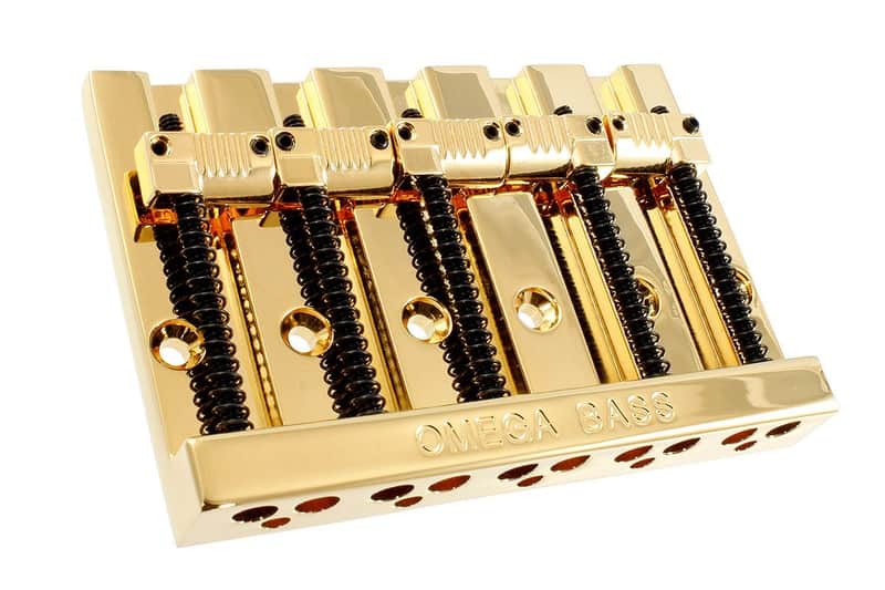 Omega Badass Style 5-String Bass Bridge, Grooved Saddles, 3" - GOLD image 1