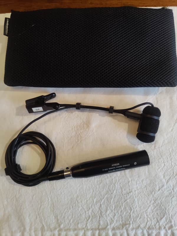 Audio-Technica PRO 35 cardioid condenser clip-on instrument microphone and Audio-Technica AT8538 11-52V remote power module