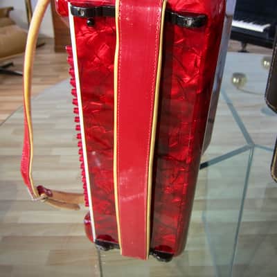 Vintage 1960s Silvio Soprani Accordion Model 8643 Full Size Red Mother Of Pearl with Original HSC image 21