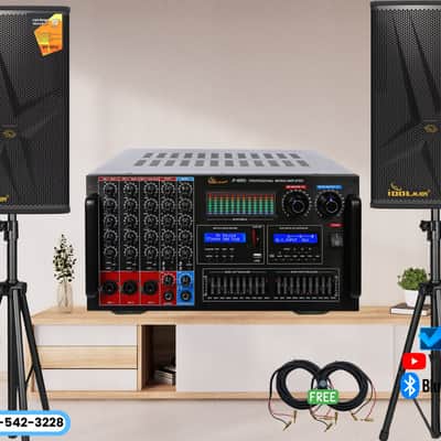 IDOLmain 8000W Professional Rated 15" Thunder Speakers Pair with Full Functions Console Mixing Amplifier IP-6800 Home Karaoke System image 1
