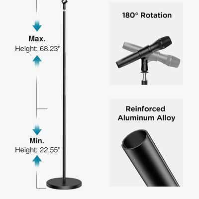 Telescopic Mic Stand, Height Adjustable From 22" To 68" Microphone Stand Floor Weighted Base Boom Mic Arm Stand For Quadcast Solocast Sm58 Samson Q2U Fifine K669B image 6