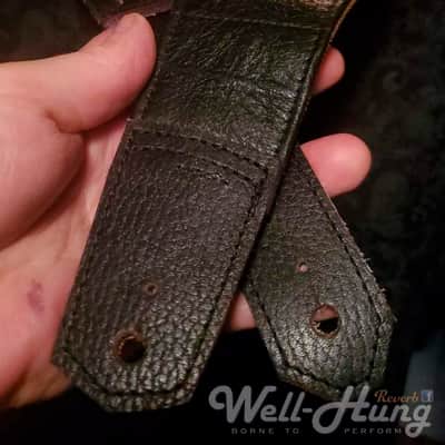 Well-Hung Grommet "MojoTone Black 'n Tan" 3" wide padded leather guitar strap aged brass grommets image 2