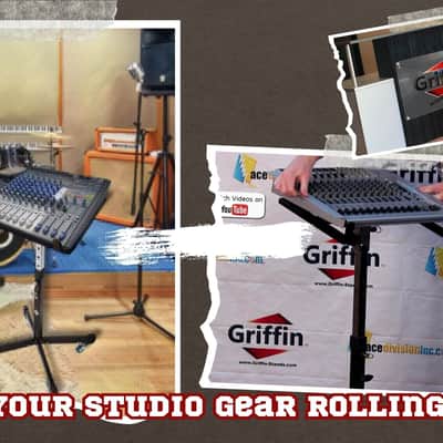 GRIFFIN Rolling Studio Mixer Stand DJ Cart (MobileTILT Series) – Standing Rack On Casters with Adjustable Height – Portable Mount Turntable Holder For Digital Drum Machine, Mixing Audio Music Gear image 8