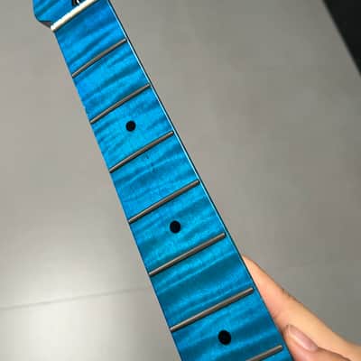 AAAAA Tele Blue Gloss Natural color Flame Maple Electric Guitar Neck Round stainless steel 22 frets hole 10mm image 6