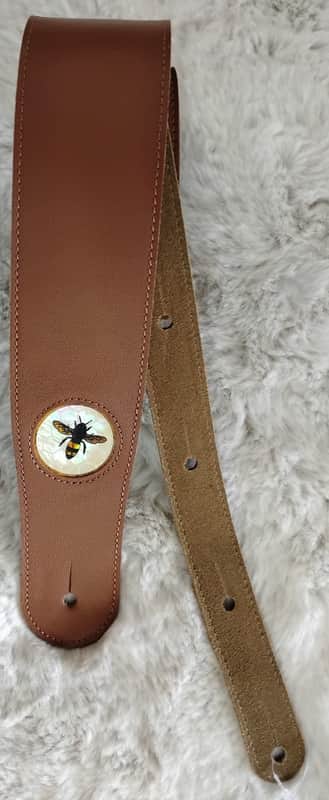 Thalia Premium Brown Leather Strap w/Koa and Vintage Pearl Bee Inlay SBRVB-VW image 1