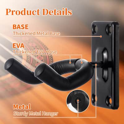 Guitar Wall Hanger Mount 5 Pack Guitar Hangers for Wall Black Guitar Hook Holder for Acoustic Electric Bass Guitar and More image 4