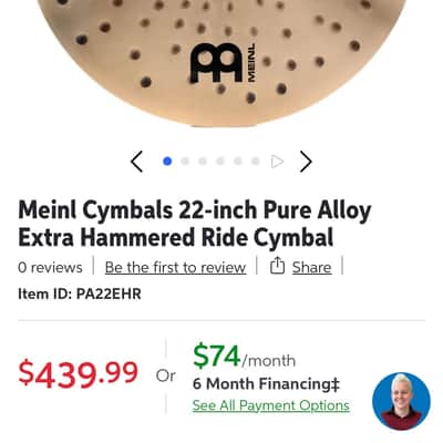 Meinl 22" Pure Alloy Extra Hammered Ride Cymbal 2017 - Present - Traditional image 5