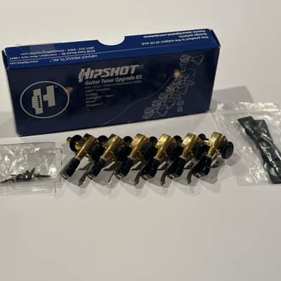 Hipshot Grip-Lock Open Gear 6 Inline Staggered Locking Tuners - Custom Hybrid Gold & Black (LEFTY/REVERSE) image 2