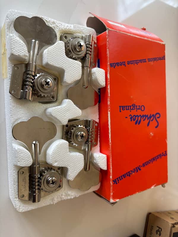 Vintage 80s Schaller Bass Guitar tuners in line nickel mint in box image 1