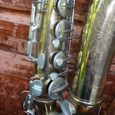 1957 Conn Director Tenor Saxophone shooting stars  Brass-Lacquered image 9