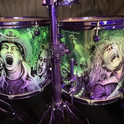 Rikki Rockett's Poison, Rockett Drum Works "Zombie" Kit: 22", 12", 14", 16", 6x14" Snare.  Purple Hardware 2012 - Custom Graphics By Craig Fraser. SIGNED! image 11