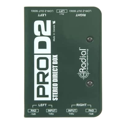 Radial ProD2 Passive 2 Channel Instrument Direct Box Passive Stereo DI with Isolation Transformer, 15dB Pad and Lift Switch with Microphone Cable and Instrument Cable image 2