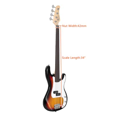 Glarry Fretless Electric Bass Guitar Full Size 4 String for experienced Bass Players Cord Wrench Tool 2020s - Sunset Color image 8