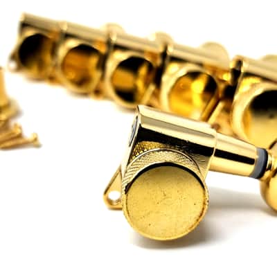Carparelli 6-IN-LINE Electric Locking Machine Heads Tuners Classic Button Gold image 2