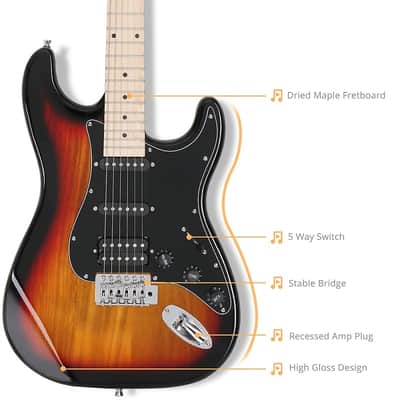 Glarry GST HSS Pickups Electric Guitar w/20W Amplifier Sunset image 8