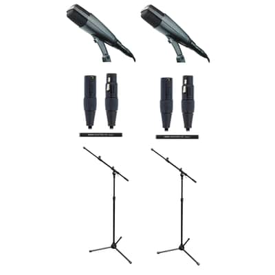 Sennheiser MD421-II-DUO-K Two (2) Cardioid Recording Microphones with Boom Stands and Cables