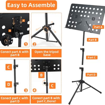 Portable Music Stand,Sheet Music Stand with Carrying Bag，30-56" Height Adjustable Music Stand for Sheet Music/Book/Laptops/Projectors image 3