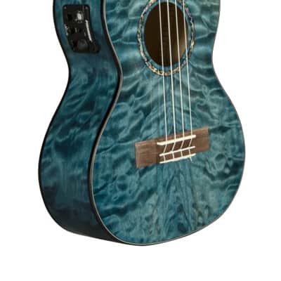 Lanikai Quilted Maple Blue stain Tenor with Kula Preamp A/E Ukulele (QM-BLCET) image 2