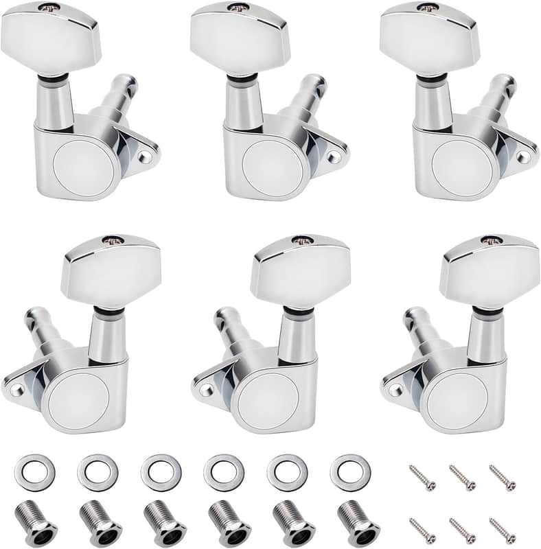 3L3R Guitar Tuning Pegs Keys 15:1 Ratio Guitar String Tuning Keys Machines with 90 Degree Fixing Tag for Gibson/Epiphone Les Paul LP Electric or Acoustic Guitar Pack of 6 JT/JXQ-05 Chrome image 1