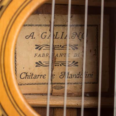 Flat Top Acoustic Guitar, labeled Galiano,  c. 1925, black hard shell case. image 9