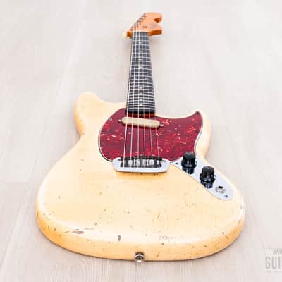 1966 Fender Musicmaster Offset Vintage Guitar Olympic White, Slab Brazilian Board w/ Case image 11