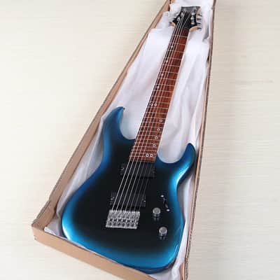 Metallic Blue 7 String Fanned Fret Custom Guitar, Solid Basswood Body with Maple Neck image 9