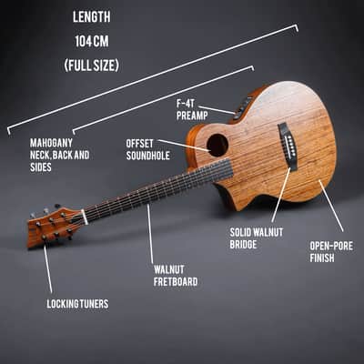Lindo Left Handed Neptune SE V2 Electro Acoustic Guitar Mahogany and Walnut + Padded Gigbag image 9