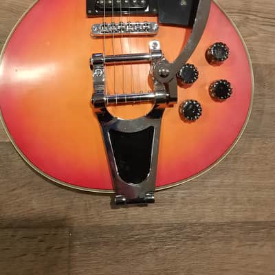 Harmony H-90 w/Bigsby-style Vibrato, Single Cut Late 70s Lawsuit Era Red Cherryburst image 2