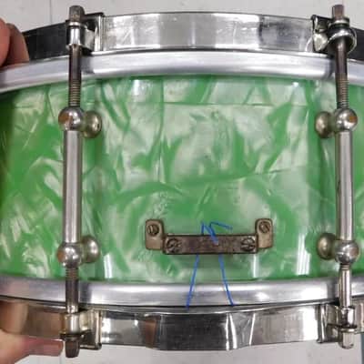 Vintage 1927 Liberty 5x14 Solid Walnut Shell Snare Drum Sea Green Pearl - RARE! image 8