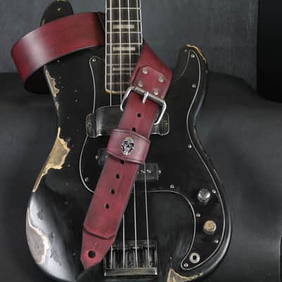 Buckle Leather Guitar Strap . SKULL. 55” to 62”.Antique Mahogany image 8