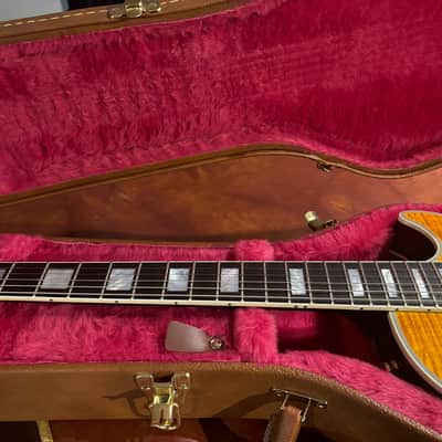 2014 Gibson Les Paul Custom Flamed Translucent Amber Top Custom Shop image 3