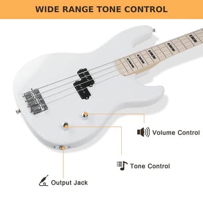 Glarry GP Electric Bass Guitar Without Pickguard White Guitar image 7