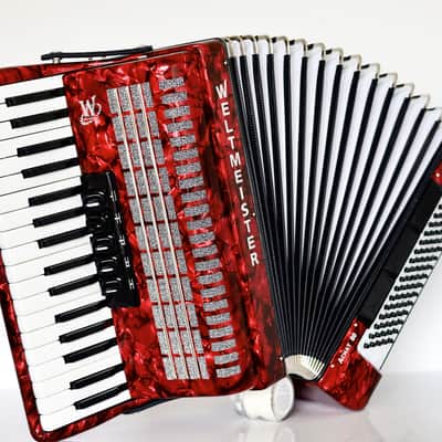 NEW Weltmeister Achat 80 Piano Accordion made in Germany, 80 Bass buttons, Original New Straps and Case, Keyboard Accordian, Red, Shipping from USA image 1