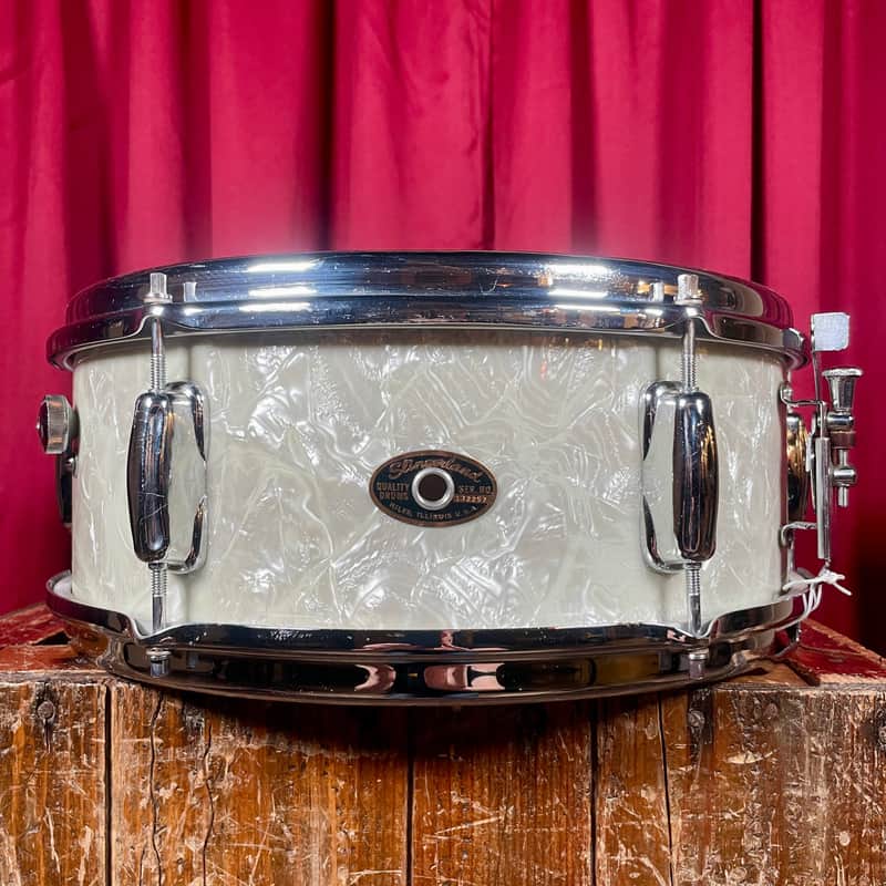 1960s Slingerland 5.5x14 Deluxe Student Model No. 161 Snare Drum White Marine Pearl image 1