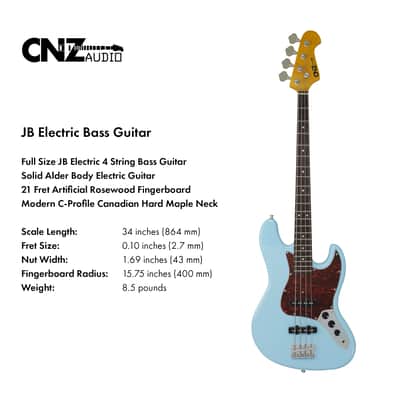 The CNZ Audio JB Electric Bass Guitar - Vintage Fiesta Red Finish, Solid Alder Body & Maple Neck image 8
