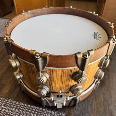 7”x14” Custom Creation Snare Drum - Solid Exotic Zebra Wood Shell - DW Timeless Timber Hardware image 7
