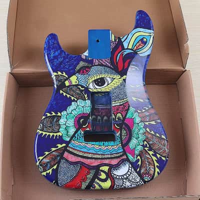 Custom Blue Pattern Finish Guitar Strat Style Poplar Wood Body image 4