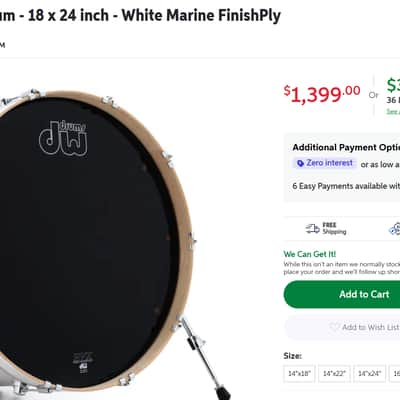 DW Performance Series 18x24" Bass Drum 2010 - Present - White Marine image 5