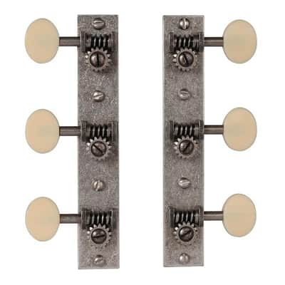 Golden Age Restoration Tuners for Solid Peghead Guitar with Square-end, Standard post: relic nickel with matte cream knobs image 1