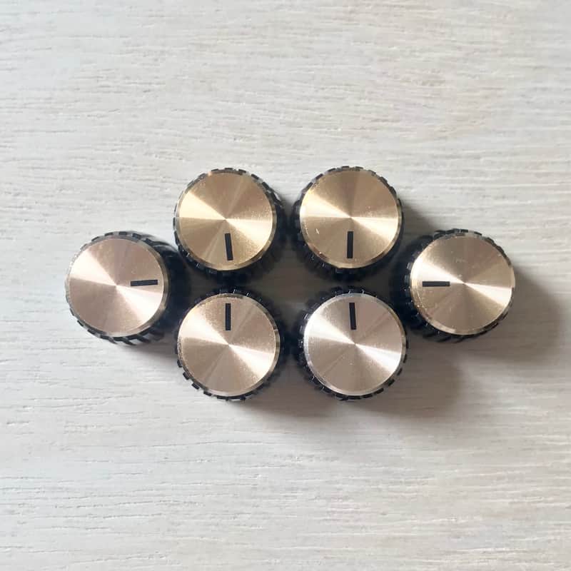 Set of 6x GOLD Marshall Reproduction amplifier control knobs JTM - JMP - JCM800 image 1
